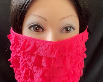 Face Veil Mask in NEON PINK! Sexy, Fun &  comfortable double layer/lightweight Ruffle Fabric