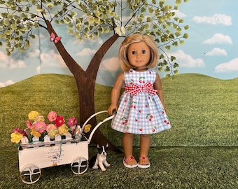 Summer cherry doll dress made to fit your 18" Doll – like American Girl