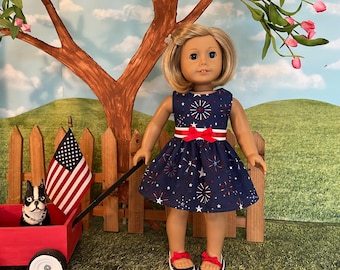 Patriotic 18 Inch Doll Dress, 4th of July Stars, Fits American Girl