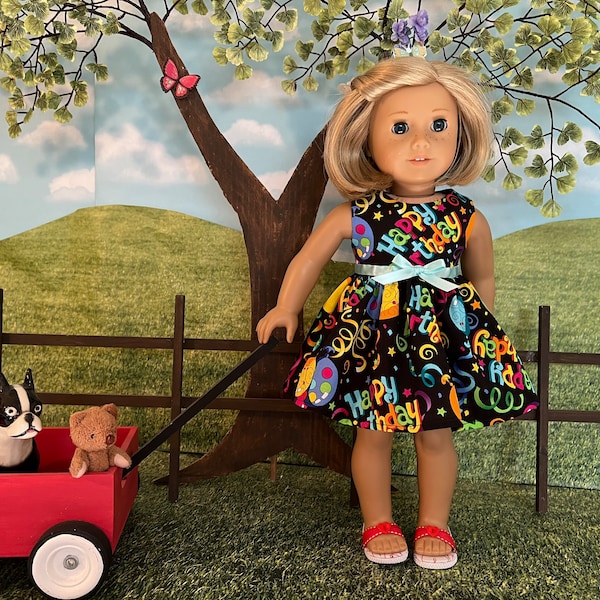 American made Happy Birthday dress, doll dress made to fit American Girl doll or similar 18 inch doll