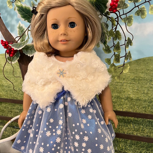 American girl fitting fancy Christmas dress with fur wrap, doll dress for American Girl doll or similar 18 inch doll