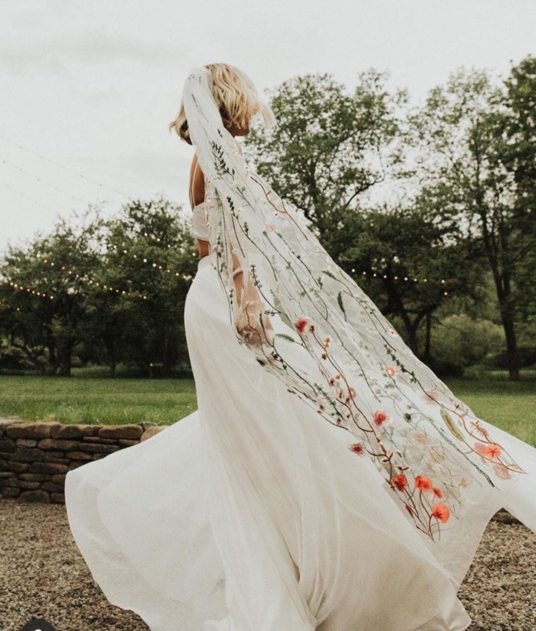 Floral Veil ALEXA Bridal Veil Floral Embroidered Etsy