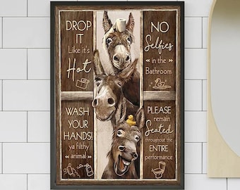 Funny Donkey Bathroom Vintage Poster, Farm Donkey Bathroom Rules, Donkey Funny Bathroom Decor, Restroom Decoration, Funny Bathroom Wall Art