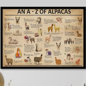 Farm Alpaca Wall Art, An A-Z Of Alpacas, Vintage Alpaca Farm Poster, Farmhouse Wall Decoration, Farmhouse Art Print, Alpaca Knowledge Poster image 1