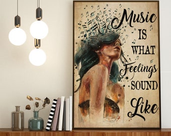 Girl Love Music Wall Art, Music Is What Feelings Sound Like, Music Gift Idea, Music Wall Art, Girl In Music Sheet, Vintage Girl Music Poster