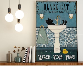 Black Cat Sink Co Poster, Bathroom Wall Art, Cat Lover Gift, Bathroom Wall Decor, Black Cat Print, Bathroom Art, Black Cat Art Decor