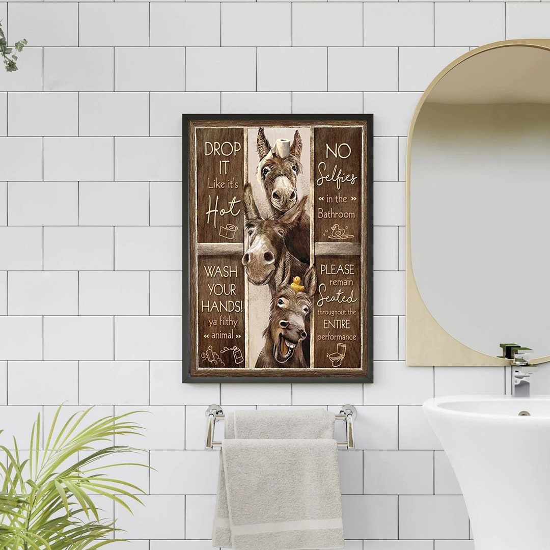 Funny Donkey Bathroom Vintage Poster, Farm Donkey Bathroom Rules