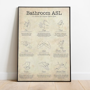 Funny Bathroom Vintage Poster, an American Sign Language Reference Guide, Bathroom ASL, Funny ...