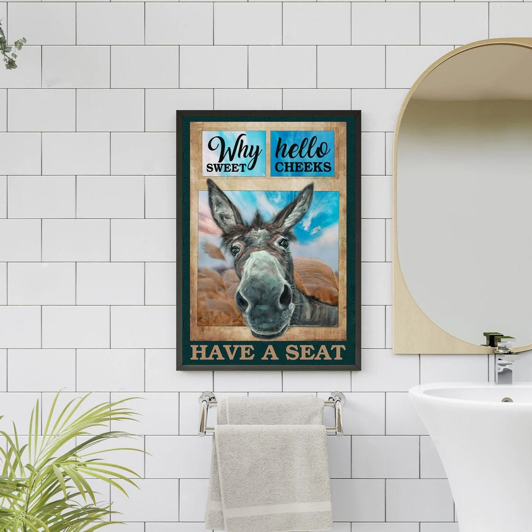 Funny Donkey Bathroom Vintage Poster, Donkey Hello Sweet Cheeks, Donkey