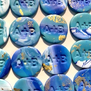 Personalized Wedding Favor Magnets: Stamped Polymer Clay, Custom Initials (25 pcs)