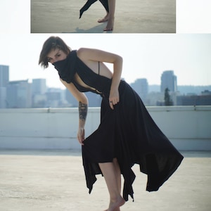 CAPRICIOUS Wraith Dress Convertible Top Flowy Maxi Skirt Strappy Hood Cowl Dust Mask Handkerchief Hem Soft Comfy Bamboo Knit Etsy