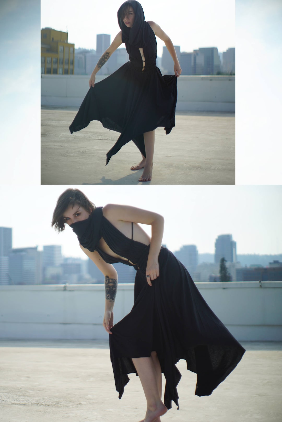 CAPRICIOUS Wraith Dress Convertible Top Flowy Maxi Skirt Strappy Hood Cowl Dust Mask Handkerchief Hem Soft Comfy Bamboo Knit Etsy
