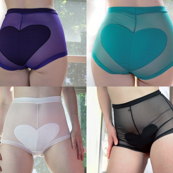 EROS Underwear, Hearts, High Waist Panties, Color Options, Handmade Gift for Her