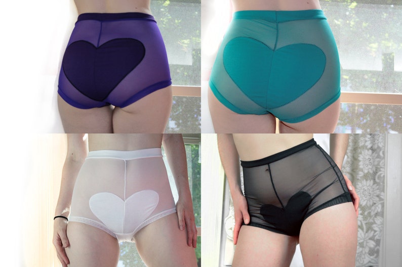 EROS Underwear, Hearts, High Waist Panties, Color Options, Handmade Gift for Her 