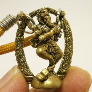 Lord Ganesha Brass Pendant: Thai Amulet Necklace