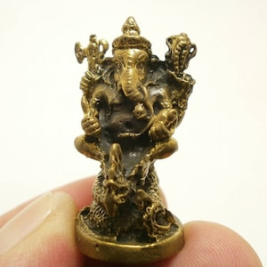 Brass Ganesha Amulet Riding Naga Snake: Hindu God of Success