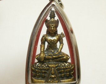 Thai Brass Buddha Amulet Pendant: Long Peaceful Life