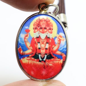 Lord Brahma Phra Phrom 4 faces amulet pendant Om Aom locket necklace Hindu deity God of creation blessing for good luck success life
