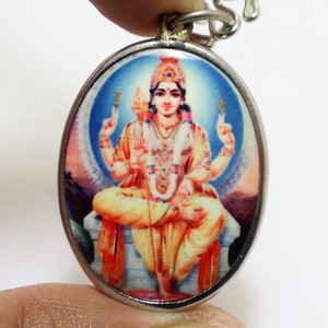 Lord Murugan Big Amulet Pendant: Hindu Om God of War Rope Necklace
