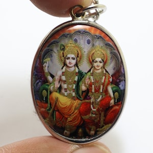 Lord Vishnu & Lakshmi Pendant Necklace: Hindu God Amulet