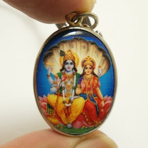 Lord Vishnu & Lakshmi Pendant Necklace: Hindu Amulet