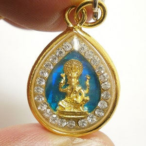 Lord Ganesh Blue Pendant: Hindu Success Amulet, 24&quot; Rope Necklace