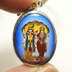 Lord Vishnu & Lakshmi Pendant Necklace: Hindu God Amulet