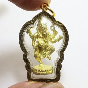 Lord Ganesha Dancing God Amulet: Thai Hindu Success Pendant
