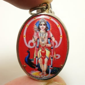Lord Murugan amulet pendant Muruga Kartikeya Skanda God of War locket rope necklace lucky blessing Hindu deity win all obstacle charm chain