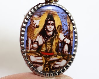 シヴァ神マハデヴ・オムペンダント祝福された1980年代のネックレスマハ