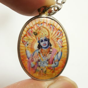 Lord Vishnu Amulet Pendant: Hindu God Trimurti Necklace