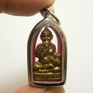 Guman Thong luke grog gin rok LP Yen pendant amulet baby ghost boy calling for good luck,wealth & prosperity Thailand lucky nice rare gift