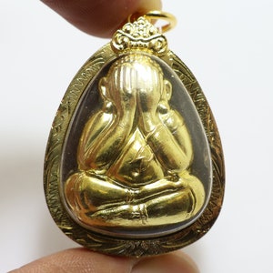 LP Koon Phra Pidta Amulet: Gold Plated Thai Buddha Pendant, 1999