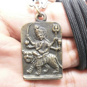 Maa Durga Brass Amulet Pendant: Hindu Goddess of Strength Necklace