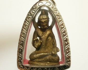 Khmer Avalokitesvara Buddha Amulet: Metal Blessing Pendant