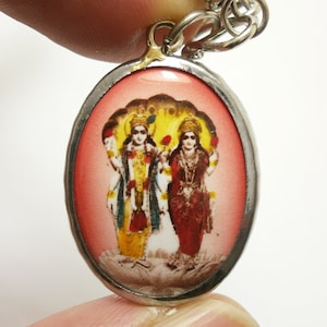 Lord Vishnu & Lakshmi Pendant Necklace: Hindu Wealth Amulet