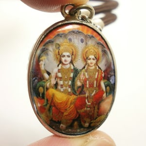 Lord Vishnu & Lakshmi Pendant Necklace: Hindu God Amulet