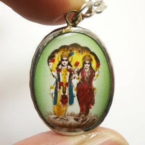 Lord Vishnu & Lakshmi Pendant Necklace: Hindu God Amulet
