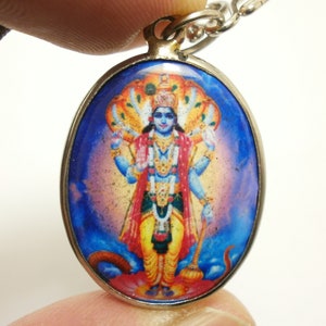 Lord Vishnu Amulet Pendant: Hindu God Trimurti Necklace