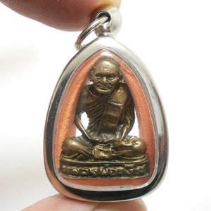 LP Ngern Brass Buddha Amulet: Thai Wealth & Prosperity Pendant