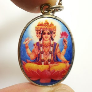 Lord Brahma Phra Phrom 4 faces amulet pendant Om Aom locket necklace Hindu deity God of creation blessing for good luck success life
