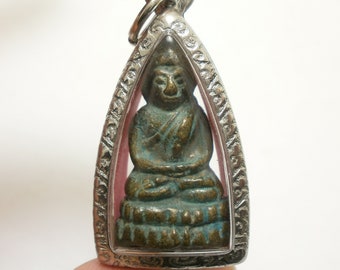 Khmer Samadhi Buddha Amulet Pendant: Antique Wealth & Luck Charm