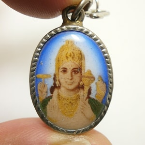 Lord Vishnu Amulet Necklace: Hindu God Pendant, 1980s Trimurti Locket