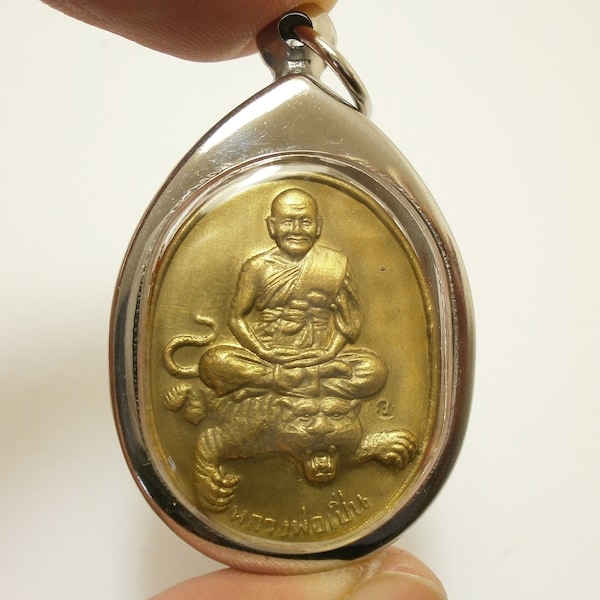 Phra LP Pern riding on Tiger blessed 1994 magic amulet of wat bangphra temple bless for strong life protection lucky Thailand Pendant charm