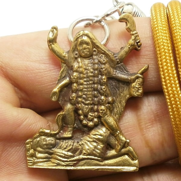 Kali Kalika parvati maa durga uma devi hindoe-godin amulet messing hanger touw ketting levensbescherming leuk cadeau Hindoeïsme god godheid