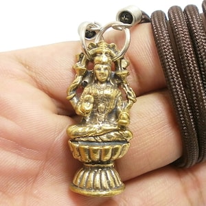 Laxmi Hindu Goddess Brass Pendant Necklace: Wealth Amulet