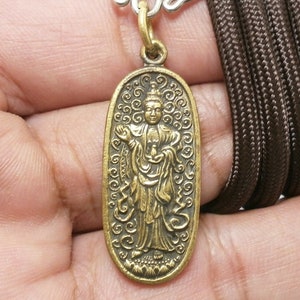 Guan Yin Brass Pendant: Chinese Bodhisattva Amulet, Blessing for Success