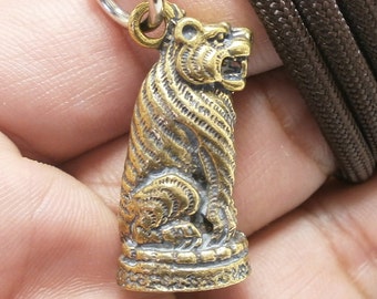 Thai Brass Tiger Amulet Pendant - 24 Inch Rope Necklace