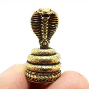 King Cobra Snake mini brass amulet bless statue Tiny Thai figurine Thailand nice gift life protection magic lucky good luck charm miniature