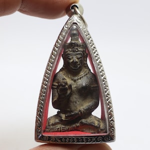 Khmer Buddha Amulet Pendant: Antique Metal Talisman for Luck & Health